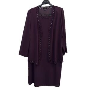 A.K.C. Dress Set Womens 18 Purple Formal Midi Jacket 2 Piece Embroidered